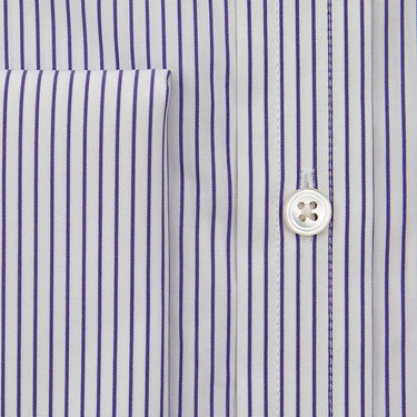 Contemporary Fit Dark Blue Pinstripe Cotton Shirt with Classic Collar & Double Cuff