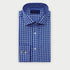 Contemporary Fit Dark Blue & White Wide Check Cotton Shirt with Cut - Away Collar & Two Button Cuff