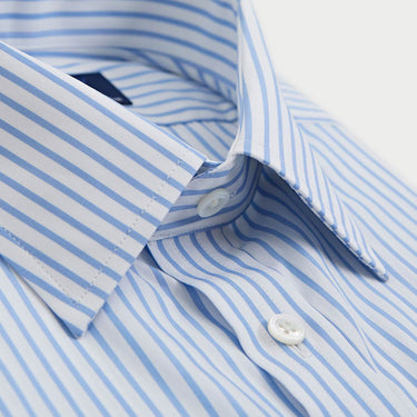 Contemporary Fit Light Blue Bar Stripe Cotton Shirt with Classic Collar & Double Cuff