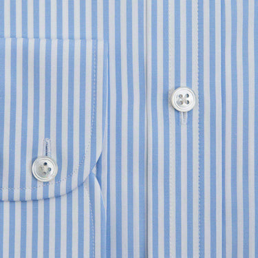 Contemporary Fit Light Blue Bengal Stripe Cotton Shirt with Classic Collar & Two Button Cuff