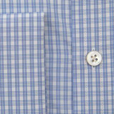 Contemporary Fit Light Blue Double Check Sea Island Quality Cotton Shirt with Classic Collar & Double Cuff