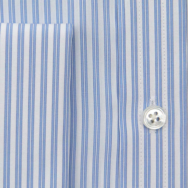 Contemporary Fit Light Blue Double Stripe Sea Island Quality Cotton Shirt with Classic Collar & Double Cuff