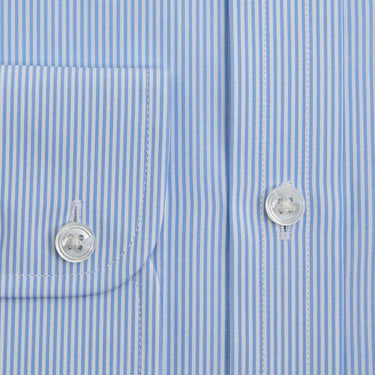 Contemporary Fit Light Blue Fine Bengal Stripe Cotton Shirt with Cut - Away Collar & Two Button Cuff