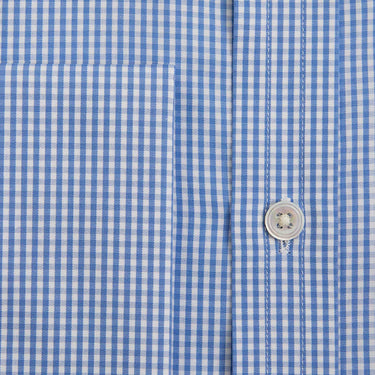 Contemporary Fit Light Blue Gingham Check Cotton Shirt with Classic Collar & Double Cuff