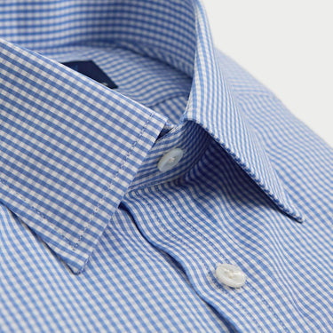 Contemporary Fit Light Blue Gingham Check Cotton Shirt with Classic Collar & Double Cuff
