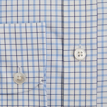 Contemporary Fit Light Blue & Navy Check Cotton Twill Shirt with Classic Collar & Two Button Cuff