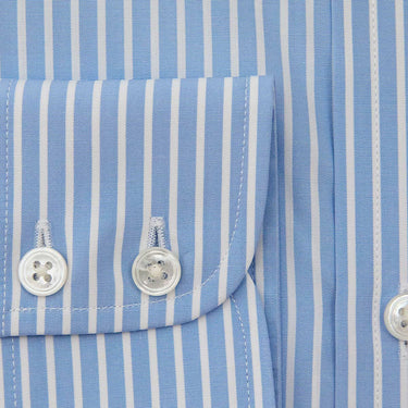 Contemporary Fit Light Blue & White Stripe Cotton Shirt with Cut - Away Collar & Two Button Cuff