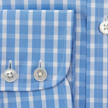 Contemporary Fit Light Blue & White Wide Check Cotton Shirt with Classic Collar & Two Button Cuff