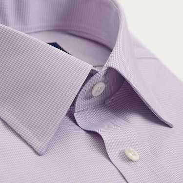 Contemporary Fit Lilac Micro Houndstooth Cotton Shirt with Classic Collar & Two Button Cuff