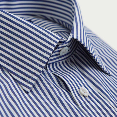 Contemporary Fit Navy Bengal Stripe Cotton Shirt with Classic Collar & Two Button Cuff