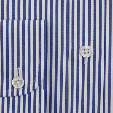 Contemporary Fit Navy Bengal Stripe Cotton Shirt with Classic Collar & Two Button Cuff