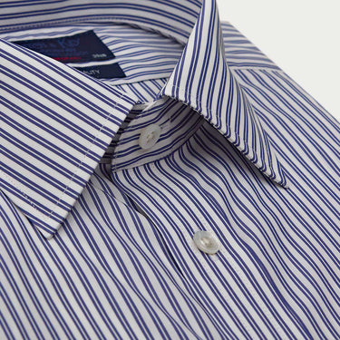 Contemporary Fit Navy Double Stripe Sea Island Quality Cotton Shirt with Classic Collar & Double Cuff