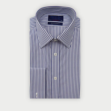 Contemporary Fit Navy Double Stripe Sea Island Quality Cotton Shirt with Classic Collar & Double Cuff