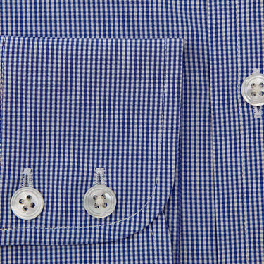 Contemporary Fit Navy Fine Check Sea Island Quality Cotton Shirt with Cut - Away Collar & Two Button Cuff