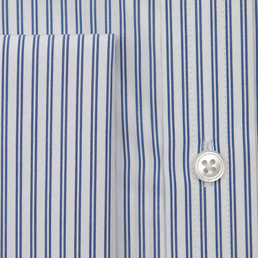 Contemporary Fit Navy Fine Double Stripe Sea Island Quality Cotton Shirt with Classic Collar & Double Cuff