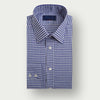 Contemporary Fit Navy Gingham Check Cotton Twill Shirt with Classic Collar & Two Button Cuff