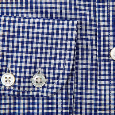 Contemporary Fit Navy Gingham Check Oxford Cotton Shirt with Cut - Away Collar & Two Button Cuff