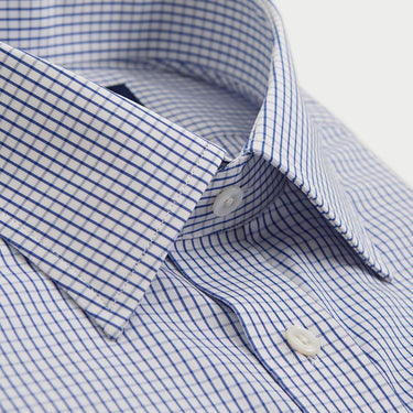 Contemporary Fit Navy Grid Check Cotton Shirt with Classic Collar & Two Button Cuff