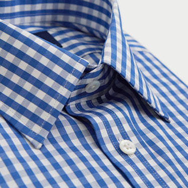 Contemporary Fit Navy Wide Gingham Check Cotton Shirt with Classic Collar & Two Button Cuff