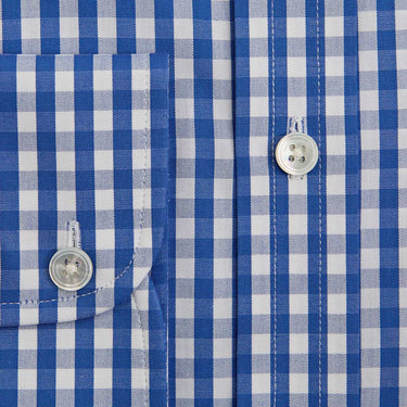 Contemporary Fit Navy Wide Gingham Check Cotton Shirt with Classic Collar & Two Button Cuff