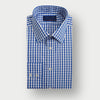 Contemporary Fit Navy Wide Gingham Check Cotton Shirt with Classic Collar & Two Button Cuff