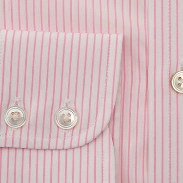Contemporary Fit Pink Pinstripe Cotton Shirt with Cut - Away Collar & Two Button Cuff