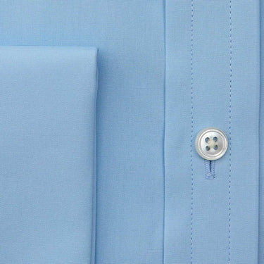 Contemporary Fit Plain Blue Cotton Poplin Shirt with Cut - Away Collar & Double Cuff