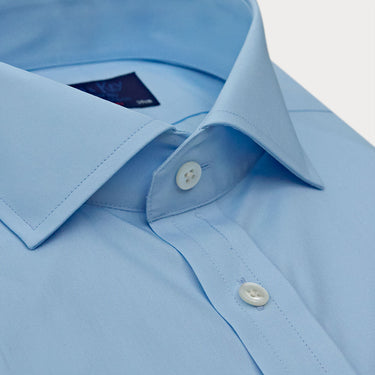 Contemporary Fit Plain Blue Cotton Poplin Shirt with Cut - Away Collar & Double Cuff