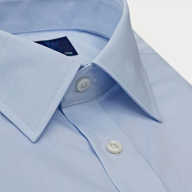 Contemporary Fit Plain Blue Fine Twill Cotton Shirt with Classic Collar & Double Cuff