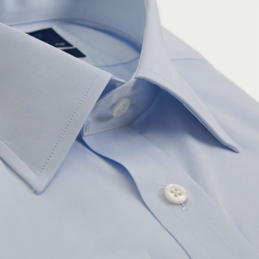 Contemporary Fit Plain Light Blue Sea Island Quality Cotton Twill Shirt with Classic Collar & Double Cuff