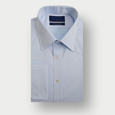 Contemporary Fit Plain Light Blue Sea Island Quality Cotton Twill Shirt with Classic Collar & Double Cuff