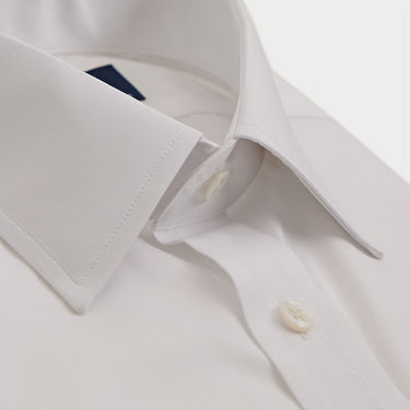 Contemporary Fit Plain White Cotton Shirt with Classic Collar & Two Button Cuff