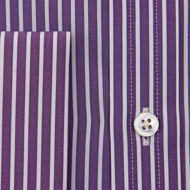 Contemporary Fit Purple & White Stripe Cotton Shirt with Cut - Away Collar & Double Cuff