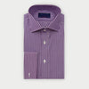 Contemporary Fit Purple & White Stripe Cotton Shirt with Cut - Away Collar & Double Cuff