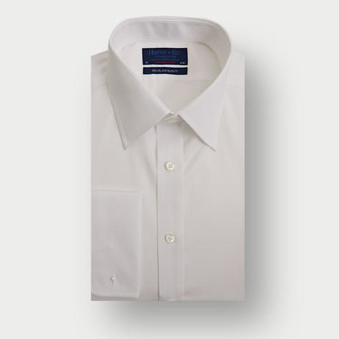 Contemporary Fit White Fine Twill Sea Island Quality Cotton Shirt with Classic Collar & Double Cuff