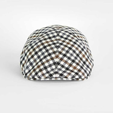 Cream, Brown, Grey & Black Medium Check Twill Wool Roma Cap