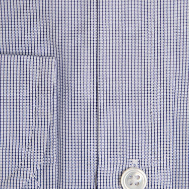 Cut - away Collar, 2 Button Cuff Shirt in a Navy & White Small Classic Check Poplin Cotton