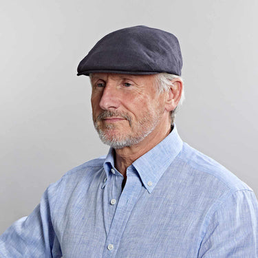 Dark Navy Linen Flat Cap