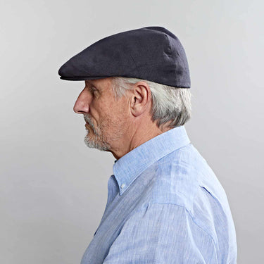 Dark Navy Linen Flat Cap