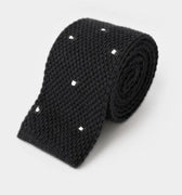 Dark Navy & White Spot Knitted Cashmere Tie