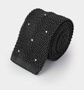 Dark Navy & White Spot Knitted Silk Tie