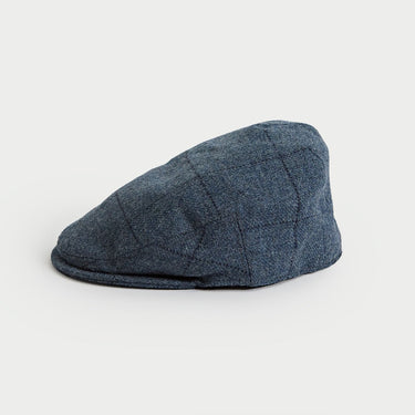 Flint Blue Square Check Loden Wool Flat Cap