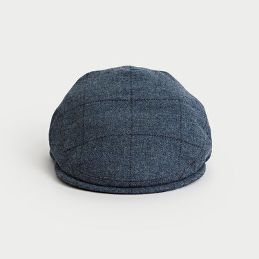 Flint Blue Square Check Loden Wool Flat Cap