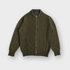 Green Cashmere Baseball Cardigan with Brown Trim