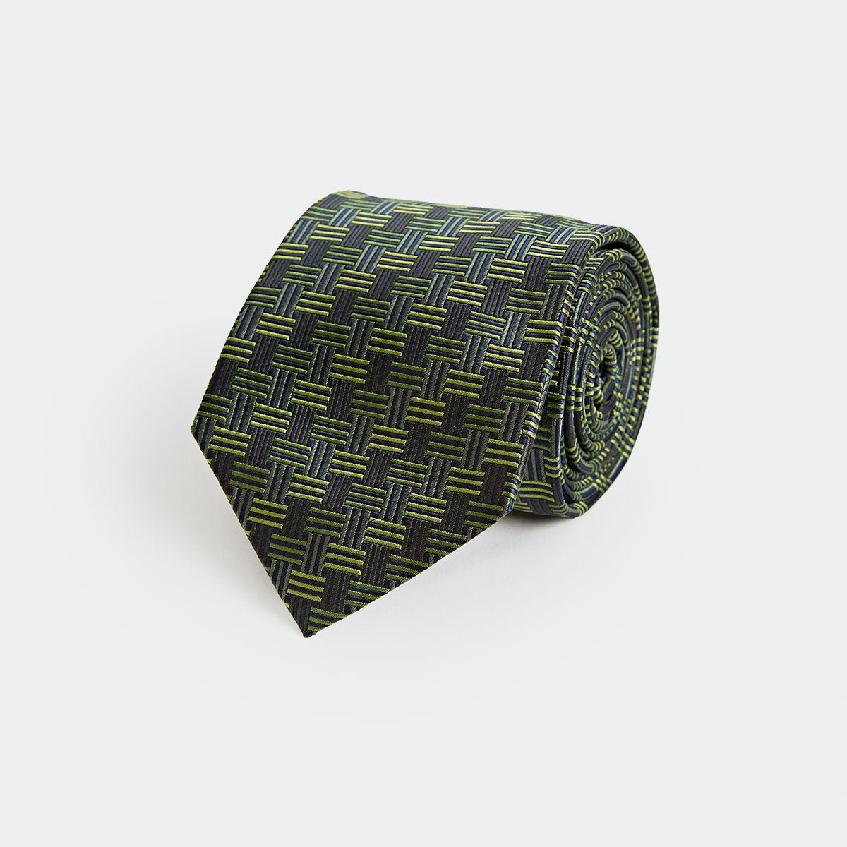 Green Geometric Basketweave Silk Tie