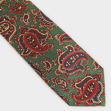 Green Paisley Motif Printed Silk Tie