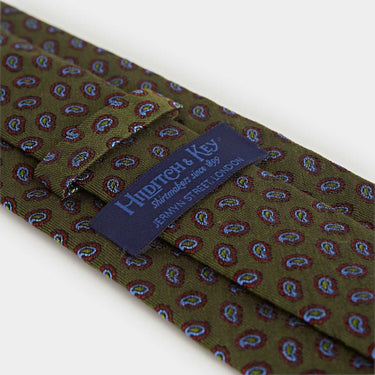 Green Silk Tie With Small Bean Motif
