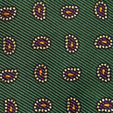 Green Small Paisley Motif Printed Silk Tie