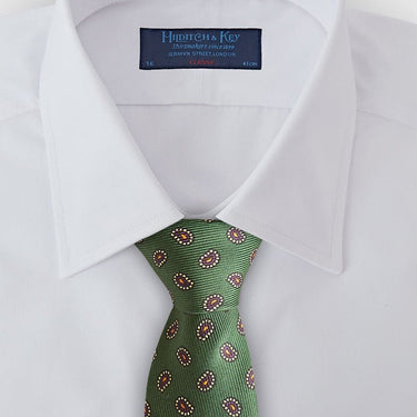 Green Small Paisley Motif Printed Silk Tie