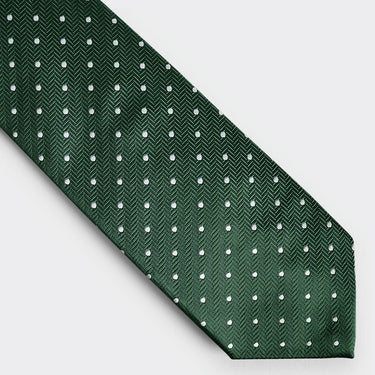 Green & White Spot Herringbone Silk Tie